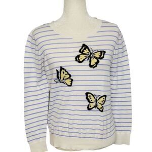 LOFT sweater‎ lilac purple striped butterfly crew neck  top M